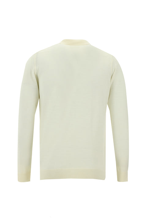 Off-White Polo Collar Regular Fit Zip-Up Wool Knit Sweater