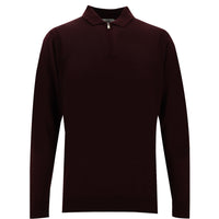 Koyu Bordo Polo Yaka Regular Fit Fermuarlı Yünlü Triko Kazak