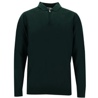Navy Blue Polo Collar Regular Fit Zip-Up Wool Knit Sweater
