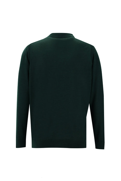 Navy Blue Polo Collar Regular Fit Zip-Up Wool Knit Sweater