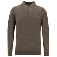 Medium Mink Polo Collar Regular Fit Zip-Up Wool Knit Sweater