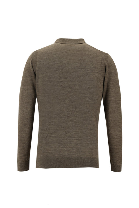 Medium Mink Polo Collar Regular Fit Zip-Up Wool Knit Sweater