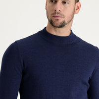 Medium Navy Melange Half Turtleneck Regular Fit Cotton Knit Sweater