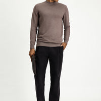 Light Brown Melange Half Turtleneck Regular Fit Cotton Knit Sweater