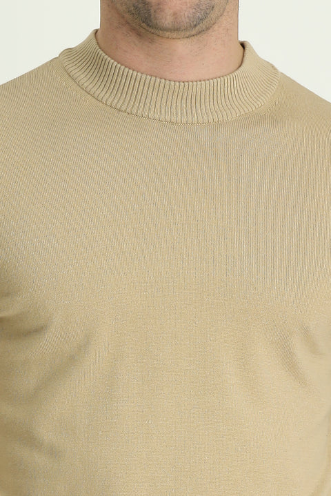 Light Beige Half Turtleneck Regular Fit Cotton Knit Sweater