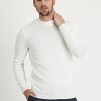 Off-white Semi-Turtleneck Regular Fit Cotton Knit Sweater