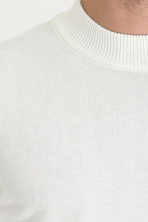 Off-white Semi-Turtleneck Regular Fit Cotton Knit Sweater