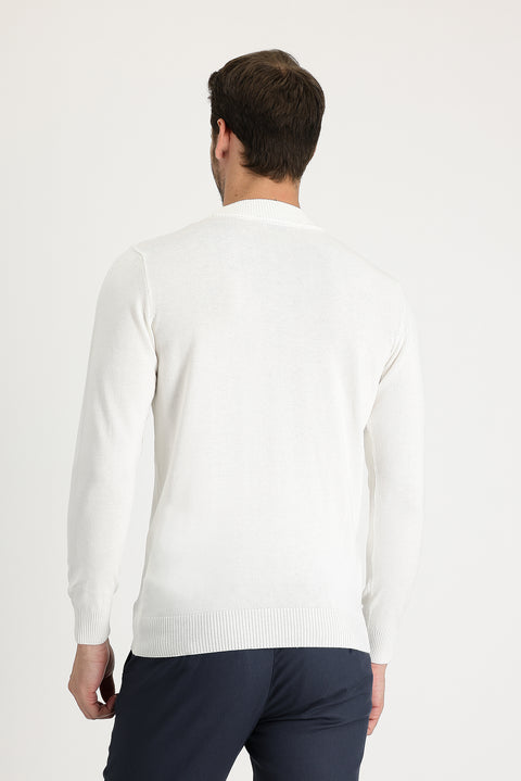 Off-white Semi-Turtleneck Regular Fit Cotton Knit Sweater