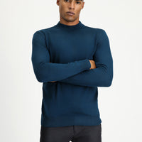 Medium Petrol Half Turtleneck Regular Fit Cotton Knit Sweater
