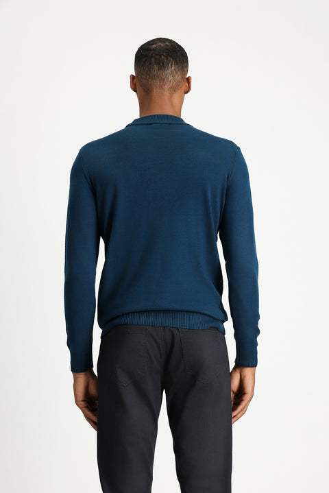 Medium Petrol Half Turtleneck Regular Fit Cotton Knit Sweater