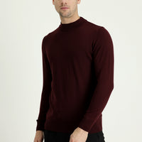 Dark Burgundy Half Turtleneck Regular Fit Cotton Knit Sweater