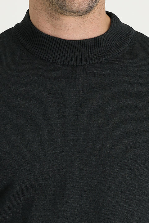 Dark Anthracite Semi-Turtleneck Regular Fit Cotton Knit Sweater