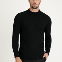 Black Half Turtleneck Regular Fit Knitted Sweater