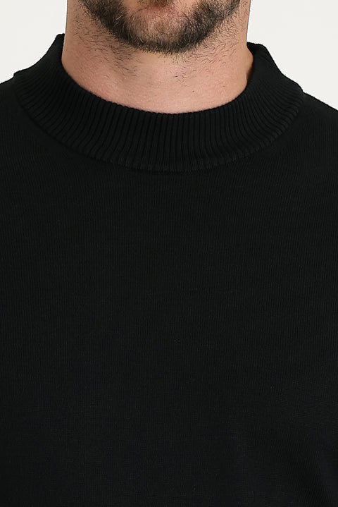 Black Half Turtleneck Regular Fit Knitted Sweater