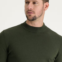 Medium Khaki Half Turtleneck Regular Fit Knitted Sweater