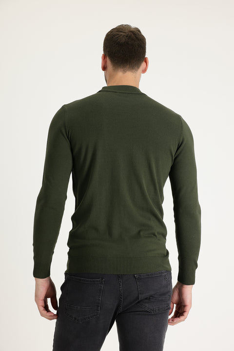 Medium Khaki Half Turtleneck Regular Fit Knitted Sweater