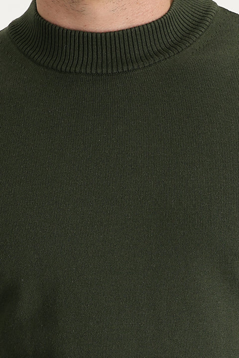 Medium Khaki Half Turtleneck Regular Fit Knitted Sweater