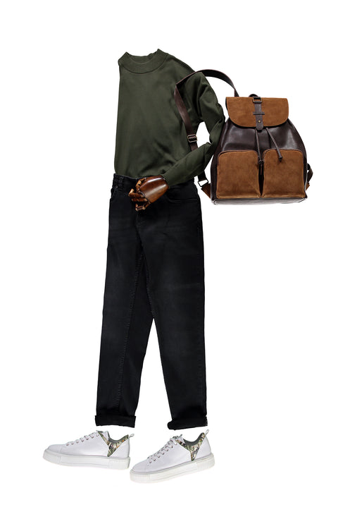 Medium Khaki Half Turtleneck Regular Fit Knitted Sweater