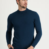 Medium Petrol Half Turtleneck Regular Fit Cotton Knit Sweater
