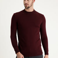 Dark Burgundy Half Turtleneck Regular Fit Knitted Sweater