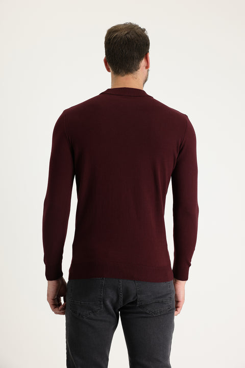Dark Burgundy Half Turtleneck Regular Fit Knitted Sweater