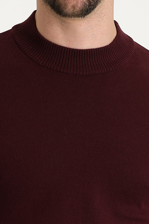 Dark Burgundy Half Turtleneck Regular Fit Knitted Sweater