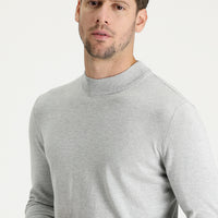 Light Grey Melange Half Turtleneck Regular Fit Knitted Sweater