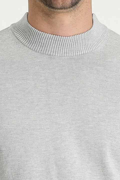 Light Grey Melange Half Turtleneck Regular Fit Knitted Sweater