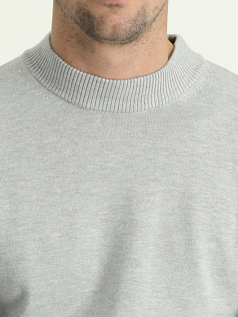 Light Grey Melange Half Turtleneck Regular Fit Knitted Sweater