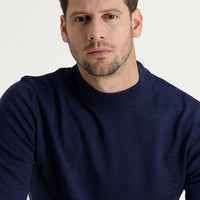 Medium Navy Melange Half Turtleneck Regular Fit Knitted Sweater