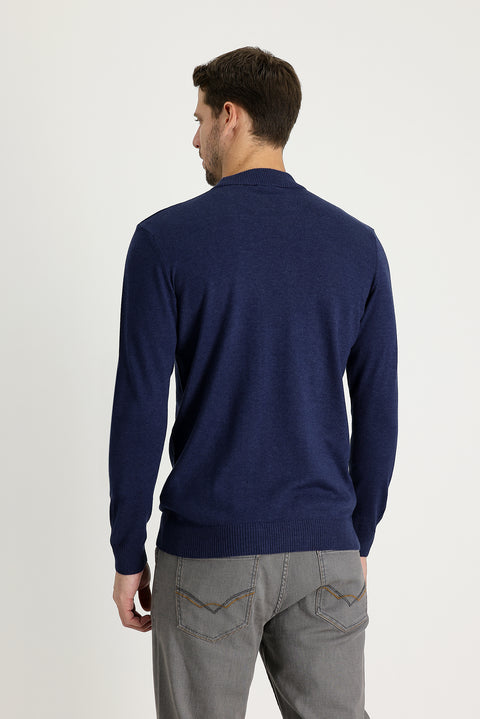 Medium Navy Melange Half Turtleneck Regular Fit Knitted Sweater