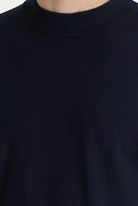 Dark Navy Semi-Turtleneck Regular Fit Knitted Sweater