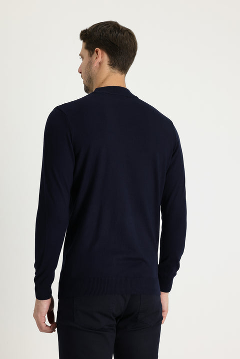 Dark Navy Semi-Turtleneck Regular Fit Knitted Sweater
