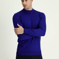Navy Blue Half Turtleneck Regular Fit Knitted Sweater