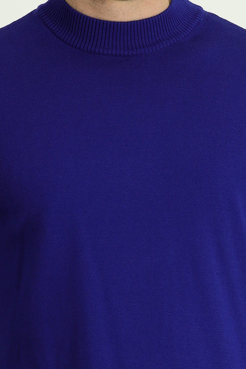 Navy Blue Half Turtleneck Regular Fit Knitted Sweater