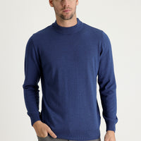 Indigo Melange Half Turtleneck Regular Fit Knitted Sweater