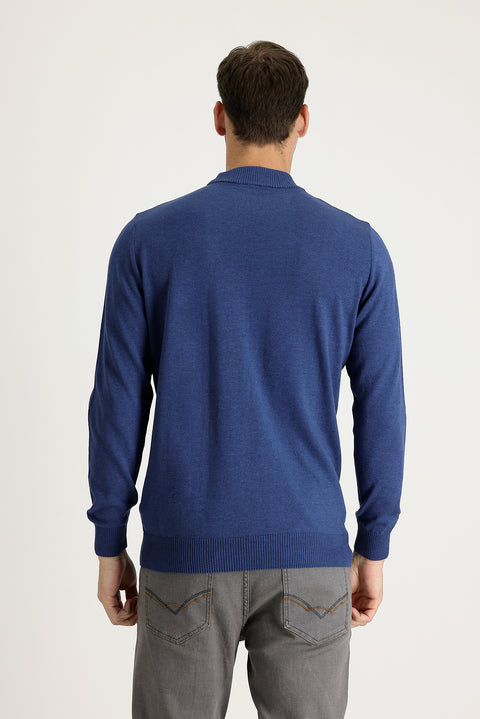 Indigo Melange Half Turtleneck Regular Fit Knitted Sweater