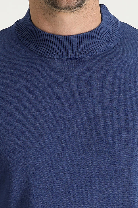 Indigo Melange Half Turtleneck Regular Fit Knitted Sweater