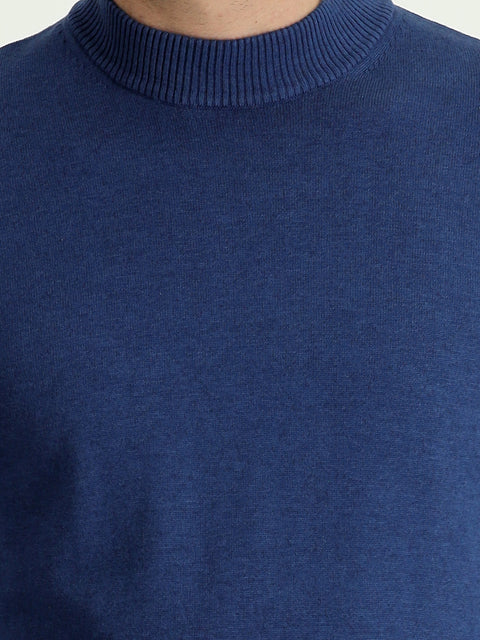 Indigo Melange Half Turtleneck Regular Fit Knitted Sweater