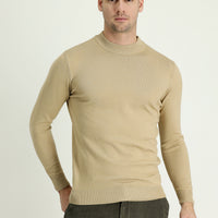 Light Beige Half Turtleneck Regular Fit Knitted Sweater