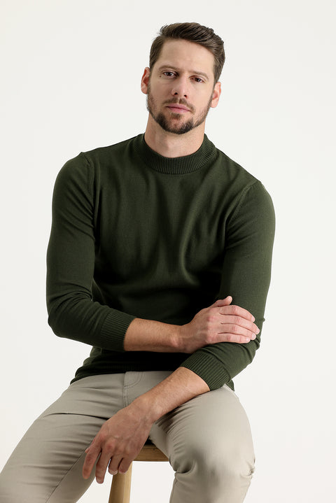 Medium Khaki Half Turtleneck Regular Fit Knitted Sweater