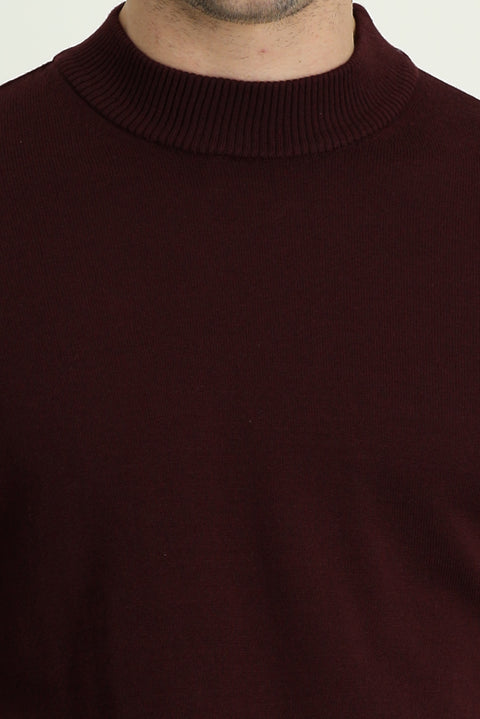 Dark Burgundy Half Turtleneck Regular Fit Knitted Sweater