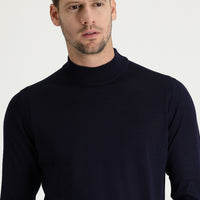 Dark Navy Semi-Turtleneck Regular Fit Knitted Sweater