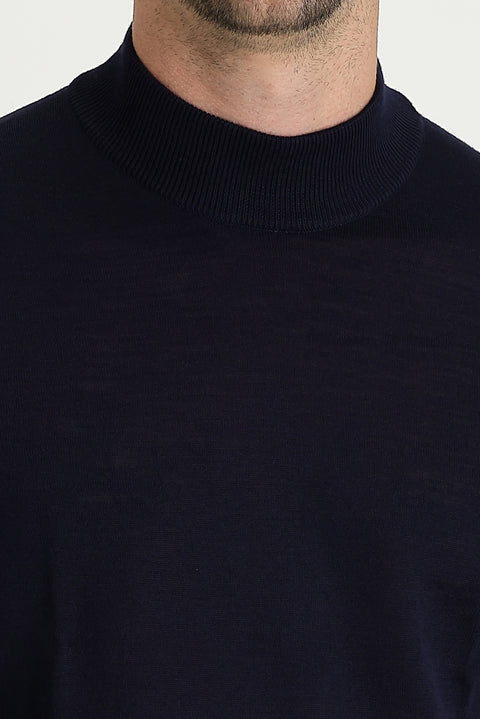 Dark Navy Semi-Turtleneck Regular Fit Knitted Sweater