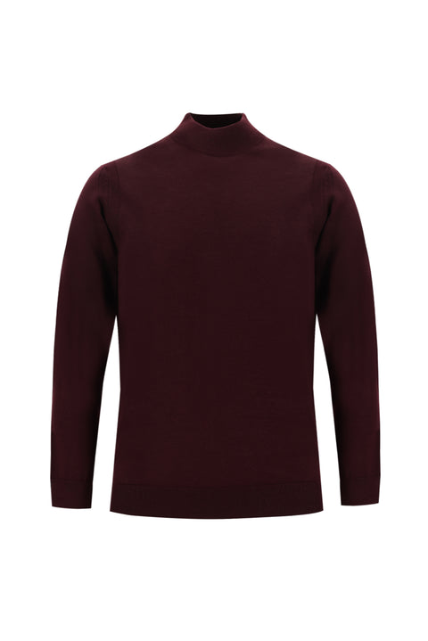 Dark Burgundy Half Turtleneck Regular Fit Knitted Sweater