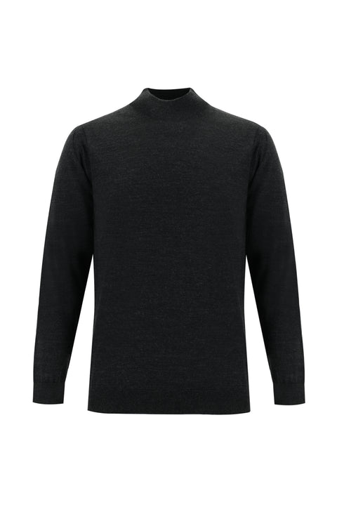 Medium Anthracite Semi-Turtleneck Regular Fit Knit Sweater