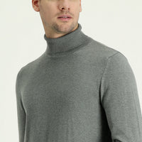 Medium Grey Melange Turtleneck Regular Fit Cotton Knit Sweater