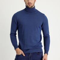 İndigo Melanj Balıkçı Yaka Regular Fit Pamuklu Triko Kazak