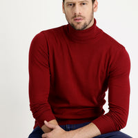 Dark Red Turtleneck Regular Fit Cotton Knit Sweater