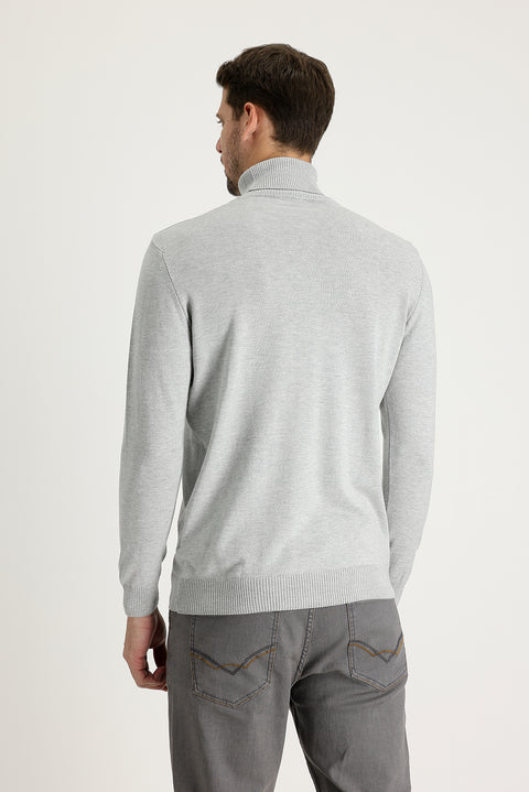 Light Grey Melange Turtleneck Regular Fit Knitted Sweater